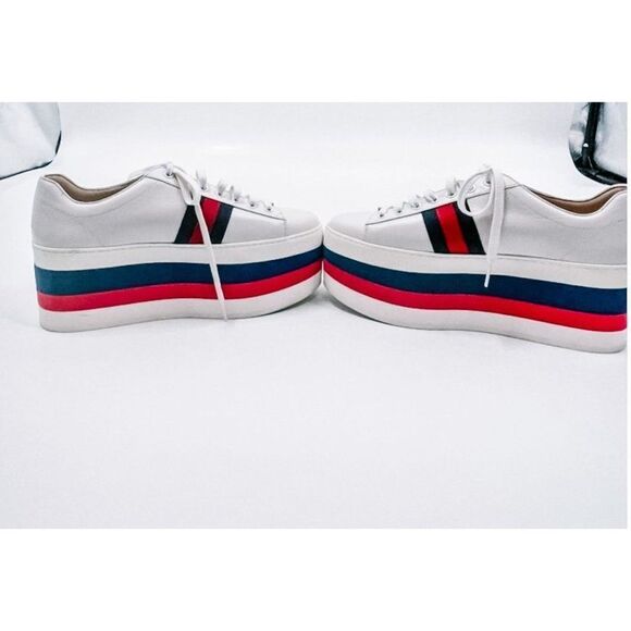 Gucci Peggy Leather Signature Stripe Chunky Platform Sneakers Tennis Shoes 39 - Picture 8 of 12